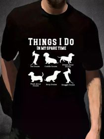 Men's Cotton Graphic T-Shirt - "THINGS I DO IN MY SPARE TIME" Funny Dog Breed Design, Short Sleeve Crew Neck, All-Season Casual Wear, 180g/m² (Color: Black, size: M)