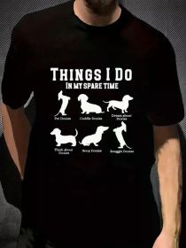 Men's Cotton Graphic T-Shirt - "THINGS I DO IN MY SPARE TIME" Funny Dog Breed Design, Short Sleeve Crew Neck, All-Season Casual Wear, 180g/m² (Color: Black, size: L)