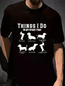Men's Cotton Graphic T-Shirt - "THINGS I DO IN MY SPARE TIME" Funny Dog Breed Design, Short Sleeve Crew Neck, All-Season Casual Wear, 180g/m² (Color: Black, size: S)