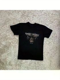 Men's Vintage Night Addict Resist T-Shirt, 100% Cotton Crew Neck, Geometric Angry Dog Applique, Casual Knit Fabric, All-Season Outdoor & Training (Color: Black, size: XXXL)