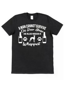 Men's Whippet Lover T-Shirt - 'A for Man Cannot Survive on Beer Alone' Funny Dog Design, (Color: Black, size: XXL)