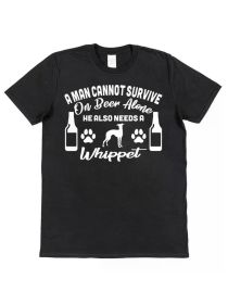 Men's Whippet Lover T-Shirt - 'A for Man Cannot Survive on Beer Alone' Funny Dog Design, (Color: Black, size: XL)