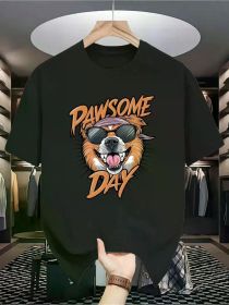 Handsome Dog Print T-Shirt, Summer Casual Short Sleeved Round Neck T-Shirt, Versatile And (Color: Black, size: XXL)
