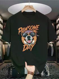 Handsome Dog Print T-Shirt, Summer Casual Short Sleeved Round Neck T-Shirt, Versatile And (Color: Black, size: M)
