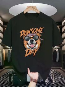 Handsome Dog Print T-Shirt, Summer Casual Short Sleeved Round Neck T-Shirt, Versatile And (Color: Black, size: XXXL)