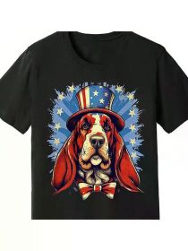 Patriotic Bashi Hound Dog Premium Cotton T-Shirt One 160G Funny Men'S Short Sleeve Pattern (Color: Black, size: L)