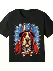 Patriotic Bashi Hound Dog Premium Cotton T-Shirt One 160G Funny Men'S Short Sleeve Pattern (Color: Black, size: XL)