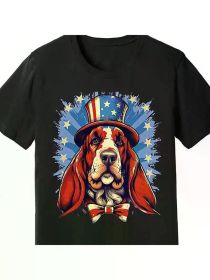 Patriotic Bashi Hound Dog Premium Cotton T-Shirt One 160G Funny Men'S Short Sleeve Pattern (Color: Black, size: S)