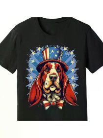 Patriotic Bashi Hound Dog Premium Cotton T-Shirt One 160G Funny Men'S Short Sleeve Pattern (Color: Black, size: XXXL)
