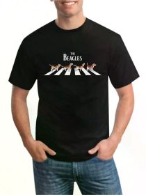 Men's Casual "The Beagles" Dog Print T-Shirt, Soft Breathable Cotton Round Neck Tee, Black with White Graphic Design (Color: Black, size: M)