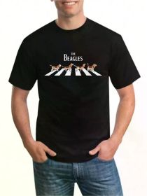Men's Casual "The Beagles" Dog Print T-Shirt, Soft Breathable Cotton Round Neck Tee, Black with White Graphic Design (Color: Black, size: L)