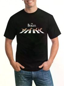 Men's Casual "The Beagles" Dog Print T-Shirt, Soft Breathable Cotton Round Neck Tee, Black with White Graphic Design (Color: Black, size: XXXL)