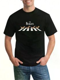 Men's Casual "The Beagles" Dog Print T-Shirt, Soft Breathable Cotton Round Neck Tee, Black with White Graphic Design (Color: Black, size: XXL)