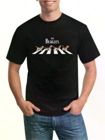 Men's Casual "The Beagles" Dog Print T-Shirt, Soft Breathable Cotton Round Neck Tee, Black with White Graphic Design (Color: Black, size: XL)