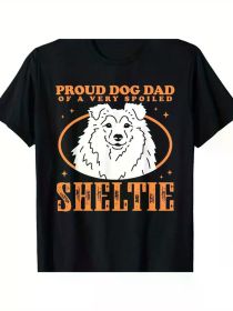 Mens Shetland Sheepdog Dog Owner Dog Dad Of A Spoiled Sheltie T-Shirt1 100% Cotton All-Season, Family T-shirt (Color: Black, size: XXL)