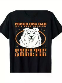 Mens Shetland Sheepdog Dog Owner Dog Dad Of A Spoiled Sheltie T-Shirt1 100% Cotton All-Season, Family T-shirt (Color: Black, size: XL)