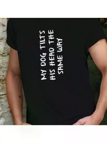 MY DOG TILTS 180g Pure Cotton Men'S Tshirt Comfort Fit All-Season Family T-shirt (Color: Black, size: XL)