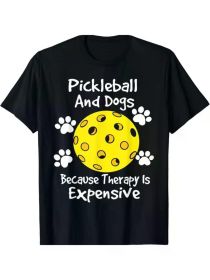 Pickleball & Dogs T-Shirt - Humorous Black Cotton Tee with Yellow Pickleball Design, Breathable & Machine Washable, (Color: Black, size: M)