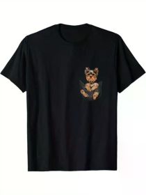 Dog Lovers Gifts Yorkshire Terrier In Pocket Funny Dog Face T-Shirt, 100% Cotton, Halloween Thanksgiving (Color: Black, size: M)
