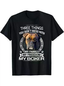 Boxing Dog Lovers T-Shirt - Men'S Casual Crew Neck Cotton T-Shirt, Slightly Elastic, Funny "Three Things You Don't Fool With" Printing (Color: Black, size: XL)