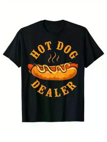 [Cotton Hot Dog Tee] Cotton Men's T-Shirt - Soft Comfortable Hot Dog Printed Casual Short Sleeve Round Neck Tee (Color: Black, size: XXL)