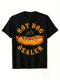 [Street Style] Men's Hot Dog Graphic T-Shirt - "Hot Dog Dealer" Design, Ultra-Soft Crew Neck Tee, Breathable & Moisture-Wicking (Color: Black, size: XXXL)