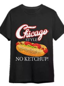 Little Chicago T-shirt Chicago Hot Dog Summer Style 4th of July without Ketchup Gift Fun Men's Short Sleeve Graphic T-shirt Collection Black (Color: Black, size: M)