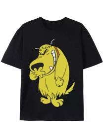 Dog print men's crew neck fashion short sleeve sports t-shirt, comfortable and versatile, suitable for summer and spring, sporty style (Color: Black, size: M)
