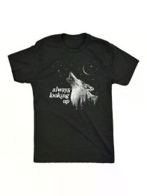 Crazy Dog T-Shirt Men Always Look Up T-Shirt Funny Howling Wolf Moon T-Shirt (Color: Black, size: XXL)