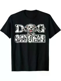 Dalmatian Dog Catcher Costume Unisex 100% Cotton Short Sleeve Humorous graphic Black T-Shirt (Color: Black, size: M)