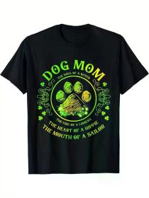 [Pet Lover] Dog Mom Witch Soul Lioness Fire - Men's Black Cotton T-Shirt | Casual Crew Neck with Paw Print & Shamrock Design (Color: Black, size: XXXL)