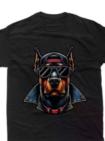 Men's Cool Dog Fashion Glasses Pattern T-Shirt - Fashion Black Cotton T-Shirt for Dog Lovers (Color: Black, size: S)