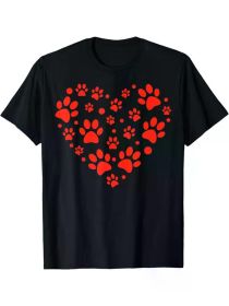 Paw Print Heart Shape Funny Valentines Day Dog Lover Gifts T-Shirt (Color: Black, size: XL)