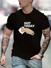 Men's 'Not Today' & Sleeping Dog Graphic Tee - Soft Cotton, Short Sleeve, Crew Neck T-Shirt for Casual Attire (Color: Black, size: XXXL)