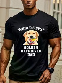 World's Best Golden Retriever Dad Dog Owner Graphic T-Shirt, Dad Birthday Gifts From Daughter Wife, Slight Stretch (Color: Black, size: M)