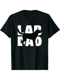 Lab Dad Labrador Retriever T-Shirt - Made in USA, Four Seasons Cotton Family T-Shirt for Dog Dad, Black & White Print, Casual Crewneck (Color: Black, size: L)