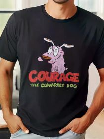 1 pc, 100% cotton T-shirt, men's summer short sleeve T-shirt, front print - comfortable breathable fabric, casual sporty style - Brave lazy dog (Color: Black, size: XL)