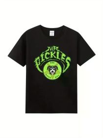 2024 Men's and Adult Cartoon T-Shirt, Crew Neck Short Sleeve Shirt with Mr. Gherkin, Adult Dog, and Evil Satan Prints (Color: Black, size: L)