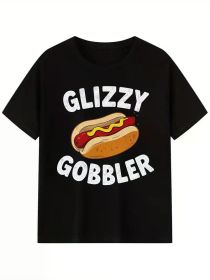 Men's Cotton T-Shirt | Glizzy Gobbler Hot Dog Graphic Tee | 100% Cotton, Round Neck, Short Sleeve | Sporty & Casual (Color: Black, size: XXL)
