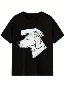 Warm and simple: pet the dog gently Print Men'S Short Sleeve Round Neck T-shirt For Summer Casual Daily Wear (Color: Black, size: XL)