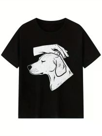 Warm and simple: pet the dog gently Print Men'S Short Sleeve Round Neck T-shirt For Summer Casual Daily Wear (Color: Black, size: XXXL)