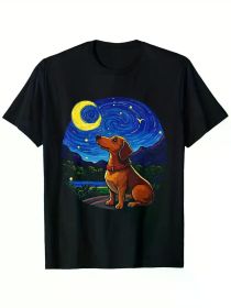 Dogs Under the Stars Print Men'S Fashionable Summer Short Sleeve Sports T-shirt, Comfortable And Versatile (Color: Black, size: XXXL)