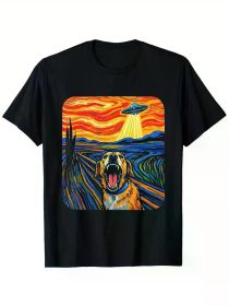Terrified Dog Print Men'S Fashionable Summer Short Sleeve Sports T-shirt, Comfortable And Versatile (Color: Black, size: L)
