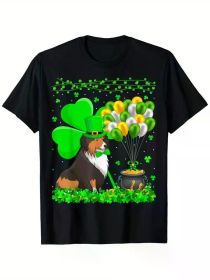 Lucky Balloon Irish Shamrock Sheltie Dog St. Patrick'S Day T-Shirt (Color: Black, size: XL)