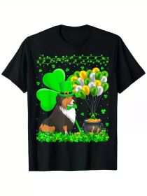 Lucky Balloon Irish Shamrock Sheltie Dog St. Patrick'S Day T-Shirt (Color: Black, size: XXXL)