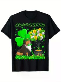 Lucky Balloon Irish Shamrock Sheltie Dog St. Patrick'S Day T-Shirt (Color: Black, size: L)