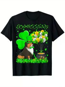 Lucky Balloon Irish Shamrock Sheltie Dog St. Patrick'S Day T-Shirt (Color: Black, size: XXL)
