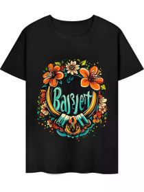 Floral print t-shirt - vibrant, with floral and colorful elements - perfect for dogs and pollen lovers - a unique gift idea (Color: Black, size: XXXL)