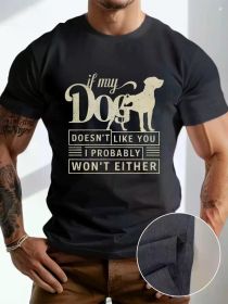 Big & Tall Men's Cotton T-Shirt with Dog Silhouette Print - Casual, Comfortable Short Sleeve Tee for Casual Attire (Color: Black, size: L)