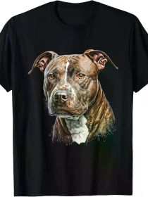 Men's Classic Cotton T-Shirt with Detailed Dog Print (Color: Black, size: L)